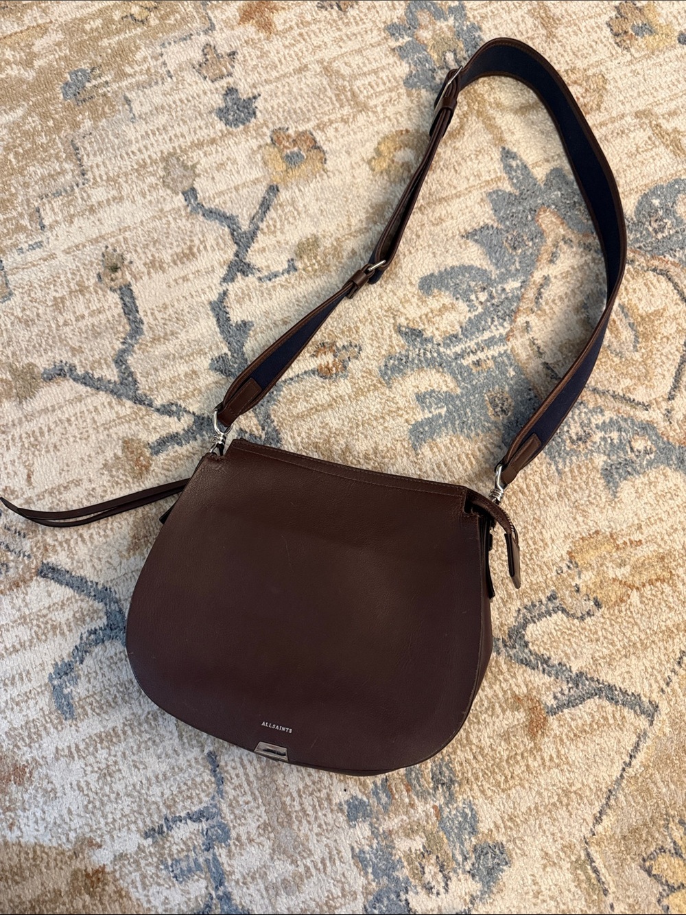 AllSaints Dark Brown Leather Crossbody Saddle Bag